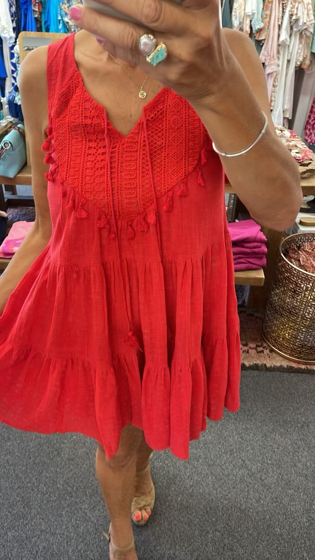 Red Boho Mini Dress