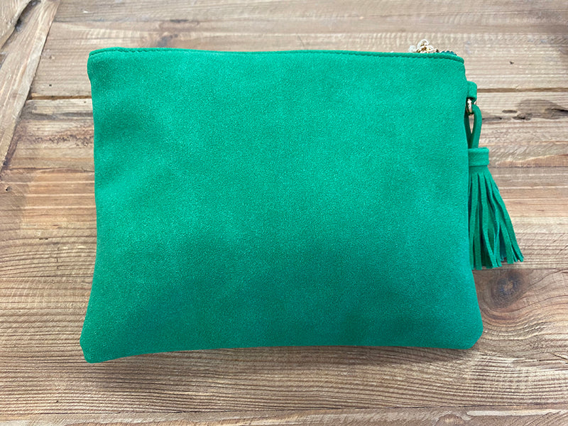 Delilah Faux Suede Tassel Pouch - Green