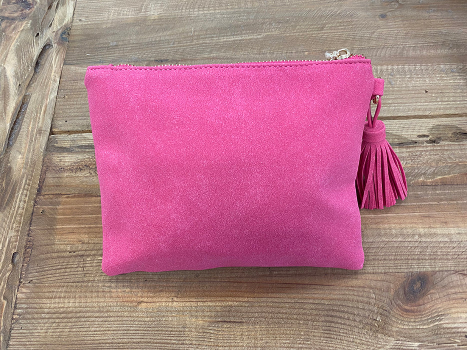 Delilah Faux Suede Tassel Pouch Hot Pink Style Me Luxe