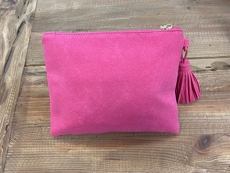 Delilah Faux Suede Tassel Pouch - Hot Pink