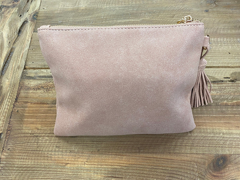 Delilah Faux Suede Tassel Pouch - Peach