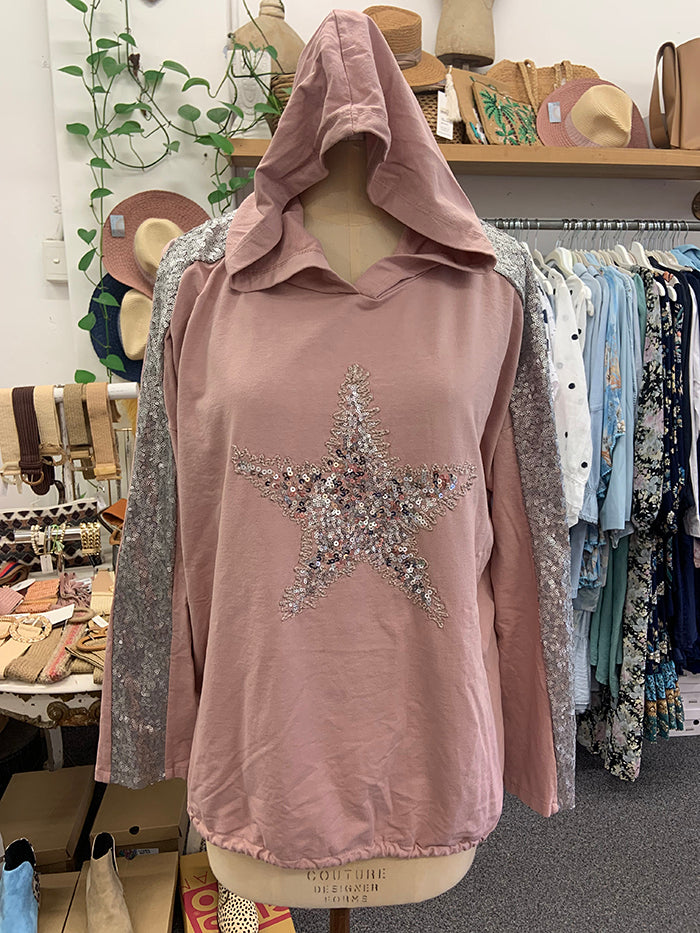 Blush Sequin Star Hoodie