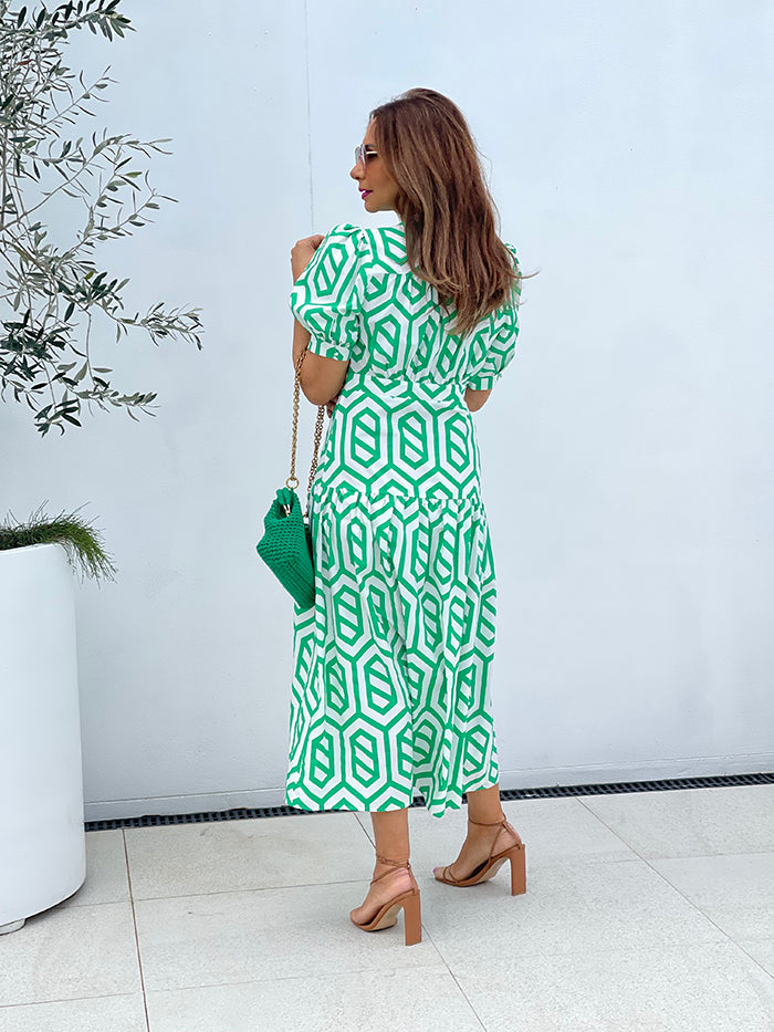 Cheri Dress - Green and White