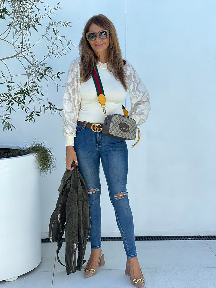 Cream Floral Embroidery Sleeve Knit