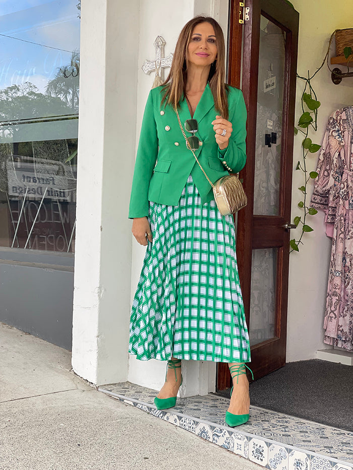 Kit Pleated Skirt - Green Check