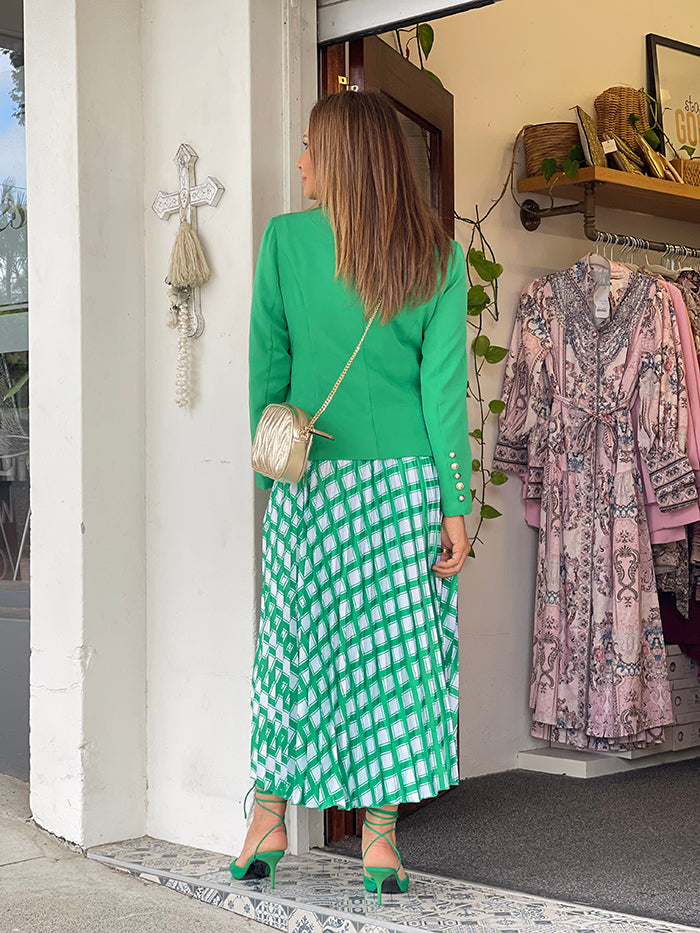 Kit Pleated Skirt - Green Check