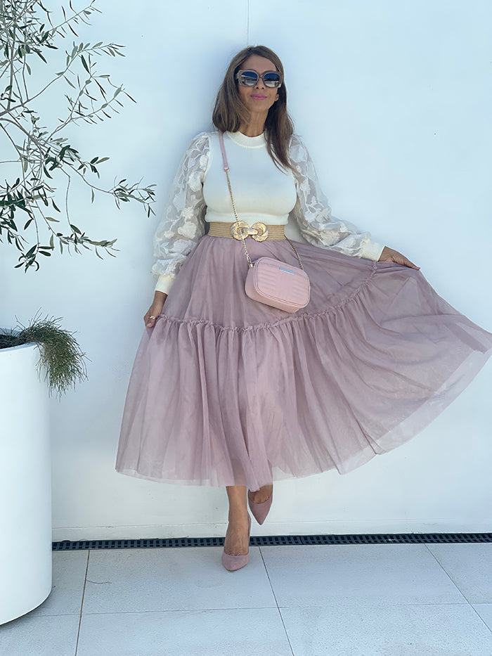 Tulle Ballet Maxi Skirt - Nude