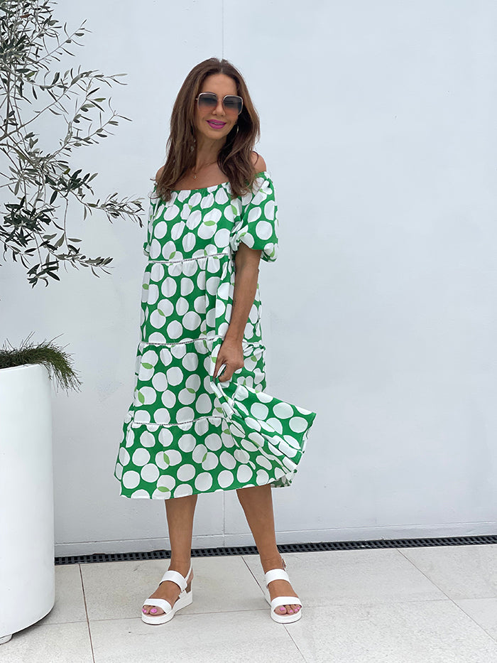 Green Dress With White Spots Sage Green Polka Dot Spots (white/sage Green)" A-Line Dress Green Dress With White Spots Sage Green Polka Dot Spots (white/sage Green)" A-Line Dress
