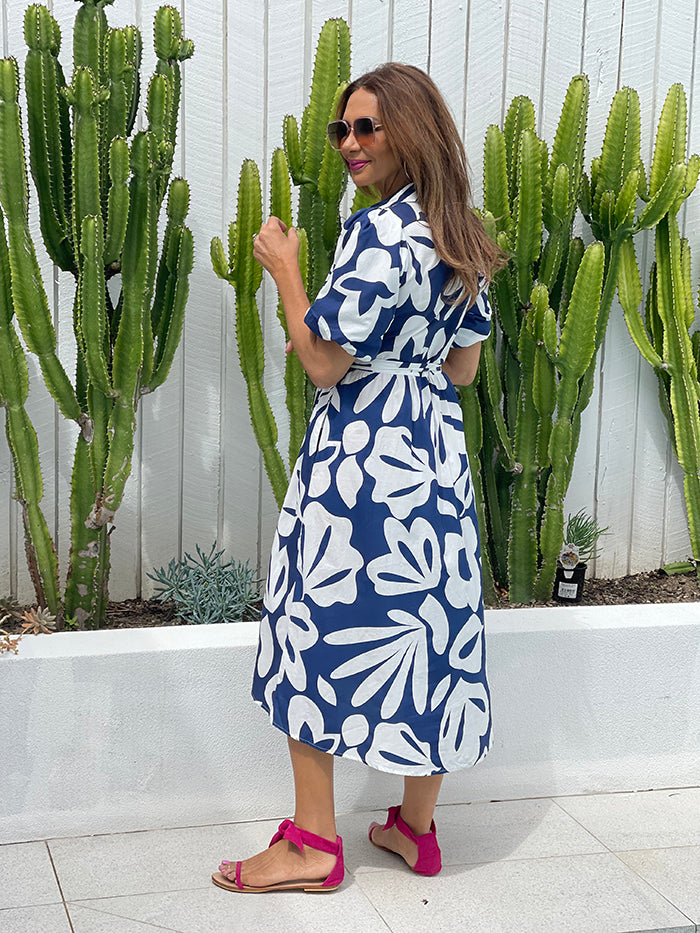 Chessi Midi Dress - Navy and White
