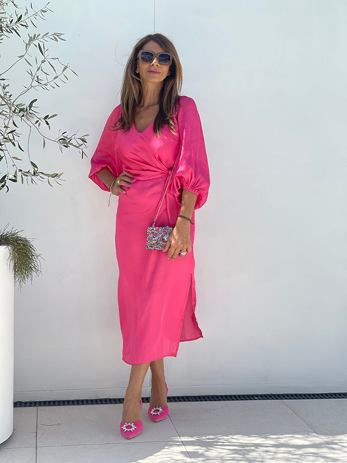 Shira Pink Silky Maxi Dress