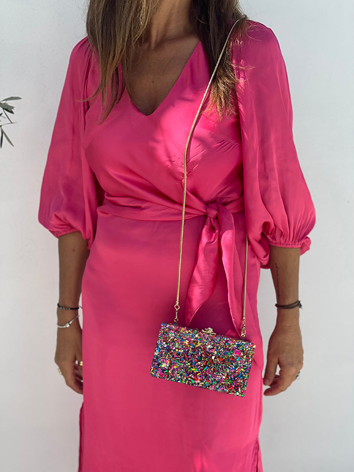 Shira Pink Silky Maxi Dress