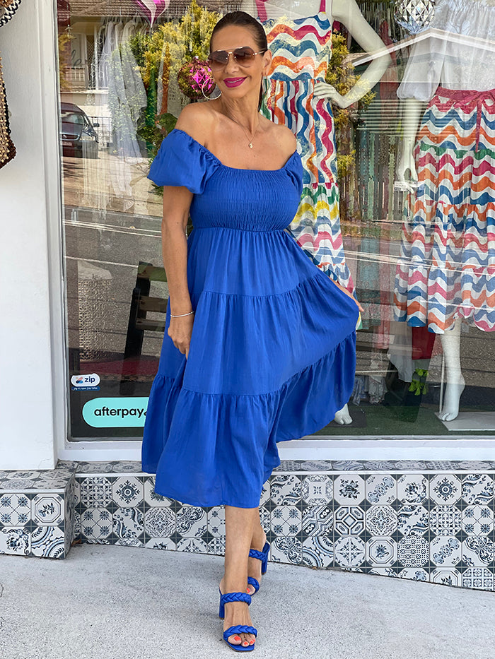 Cobalt Tiered Midi Dress