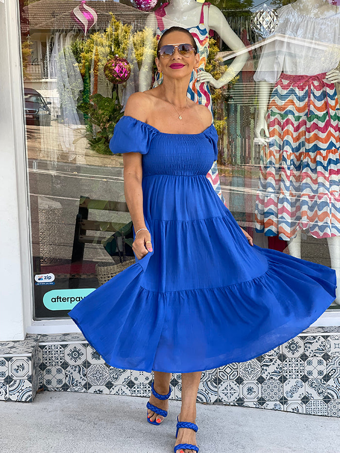 Cobalt Tiered Midi Dress