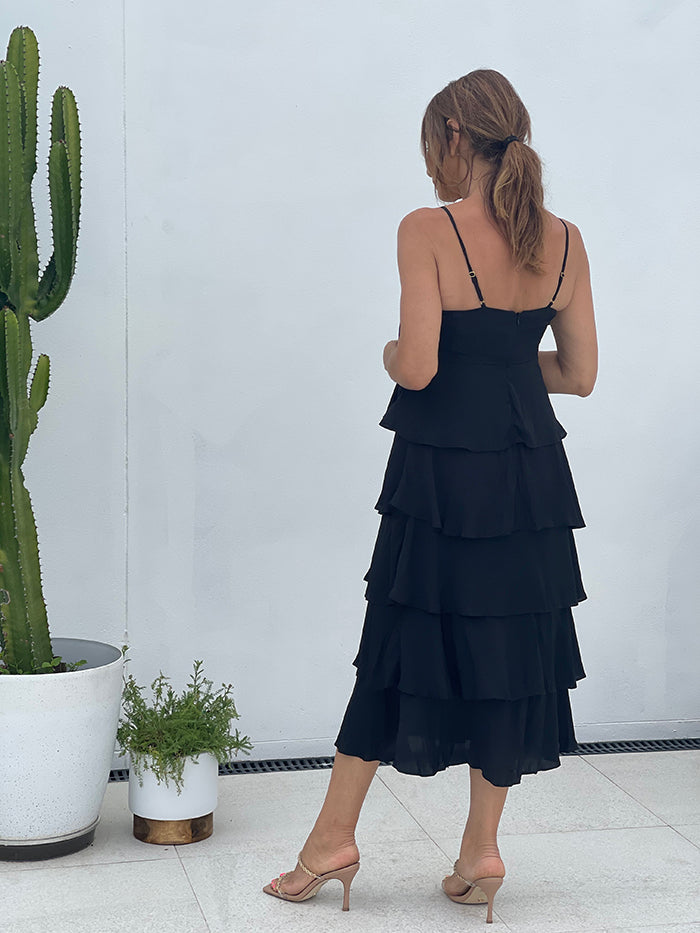 Inspiration Tiered Dress - Black Silky