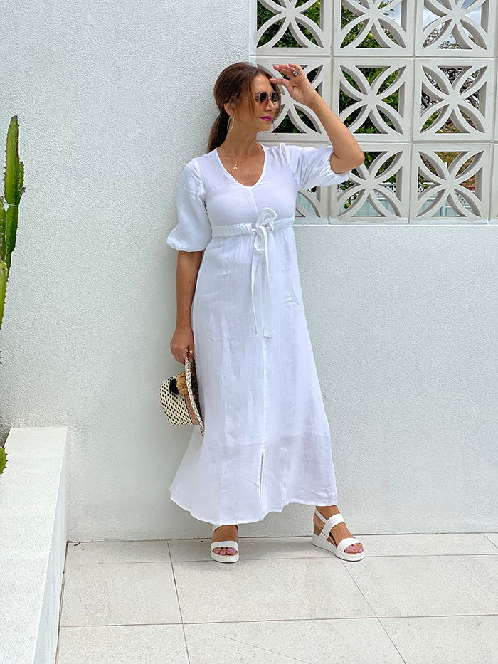 Ava Dress - White Linen