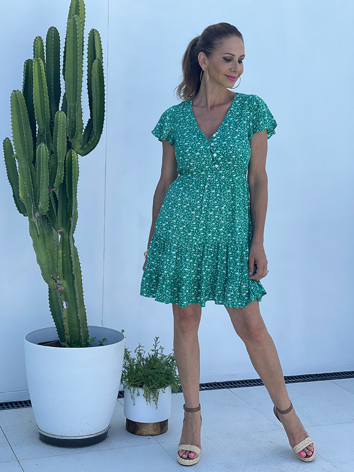 Green Blossom Mini Dress