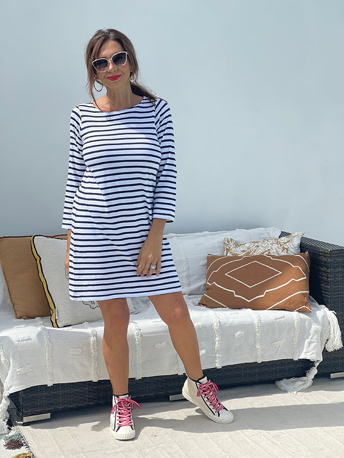 Breton Organic Cotton Dress - Stripe Navy