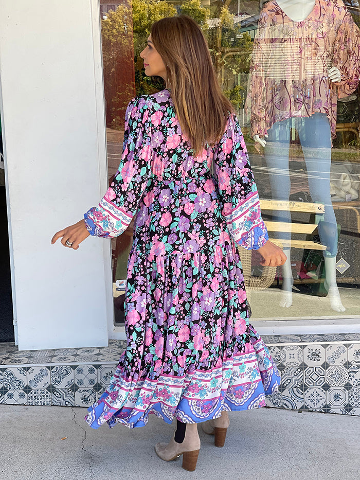 Black Bird Print Teresa Maxi Dress