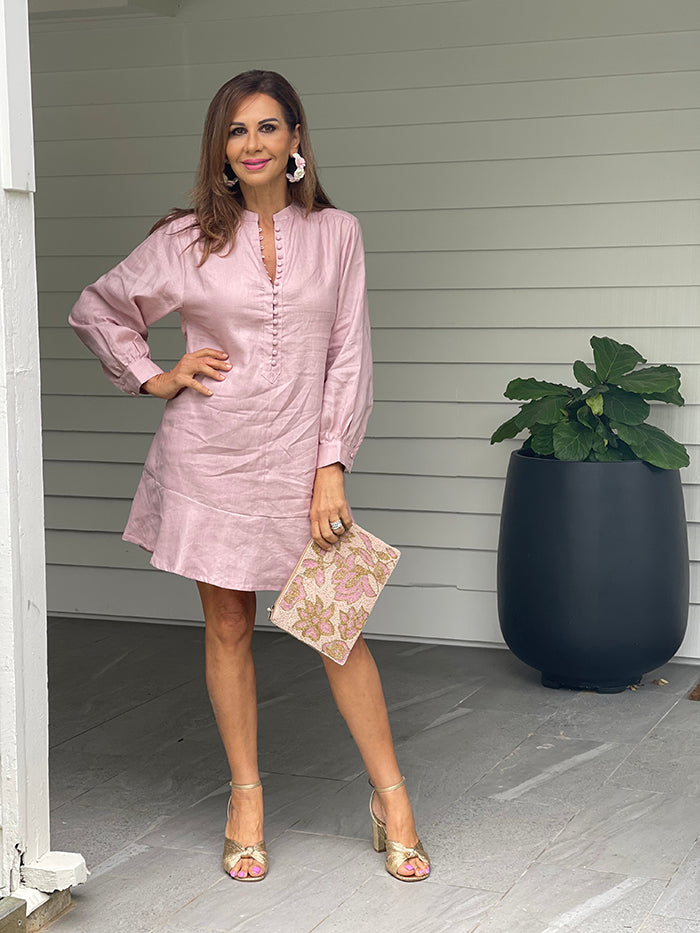 Autumn Linen Dress - Pink