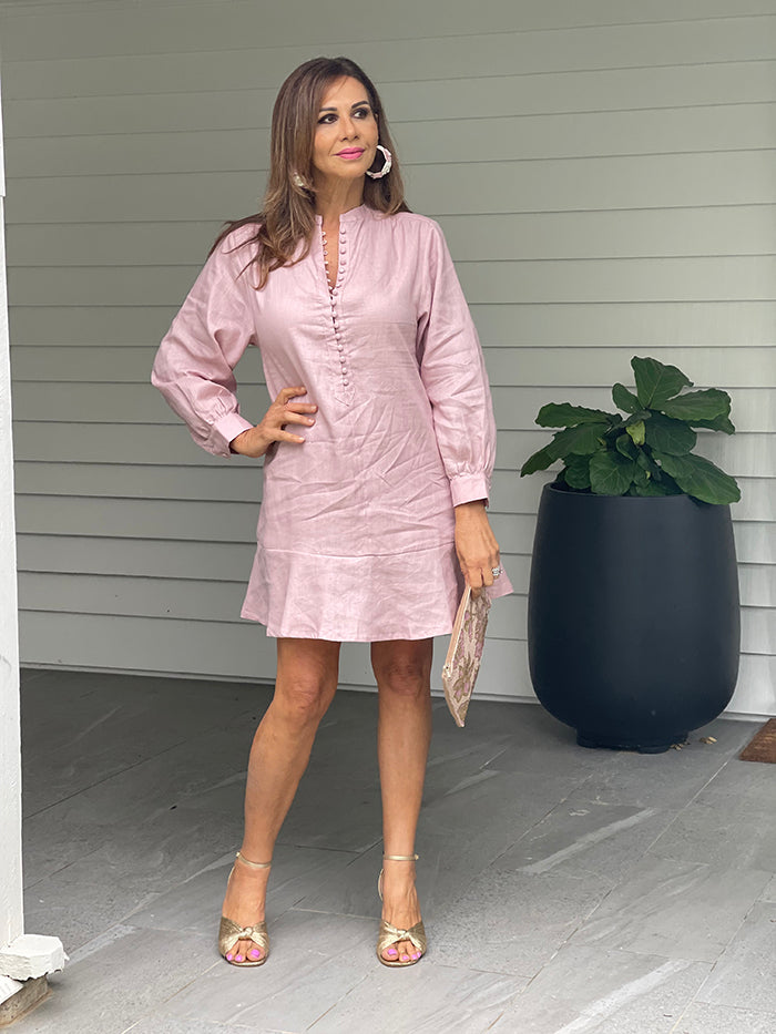 Autumn Linen Dress - Pink