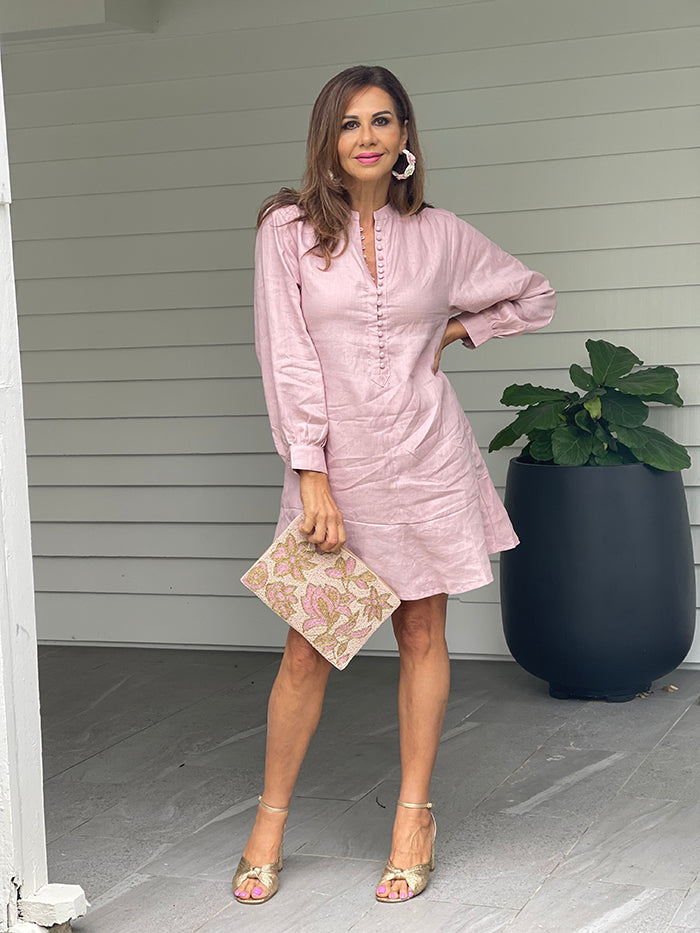 Autumn Linen Dress - Pink