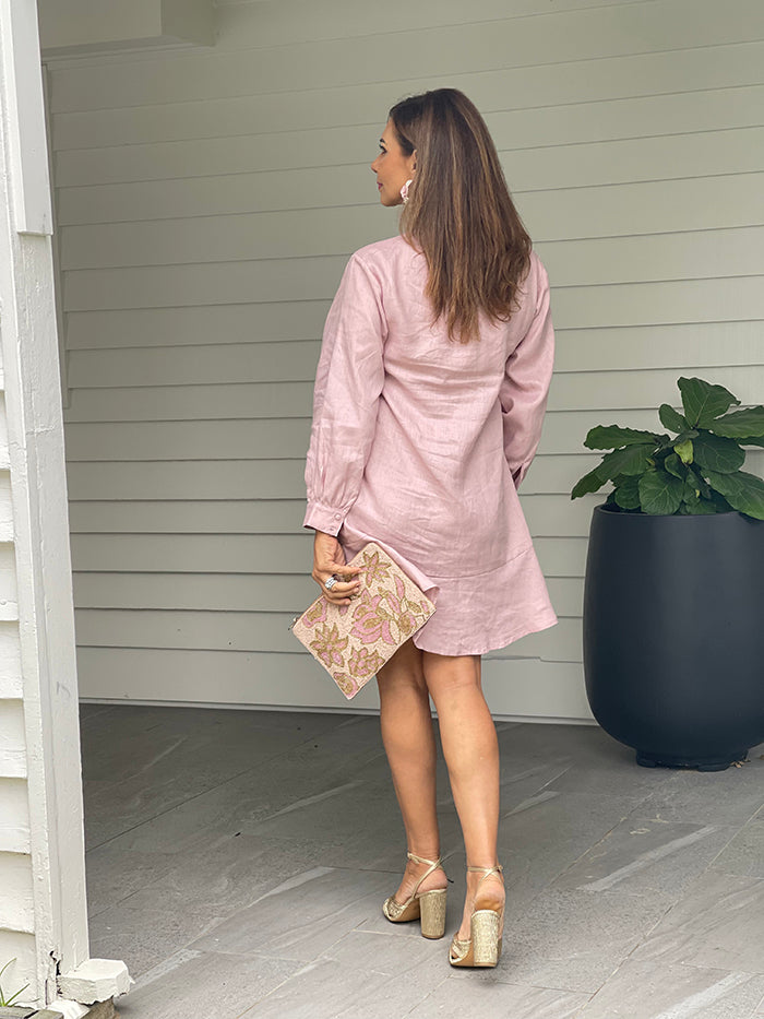 Autumn Linen Dress - Pink