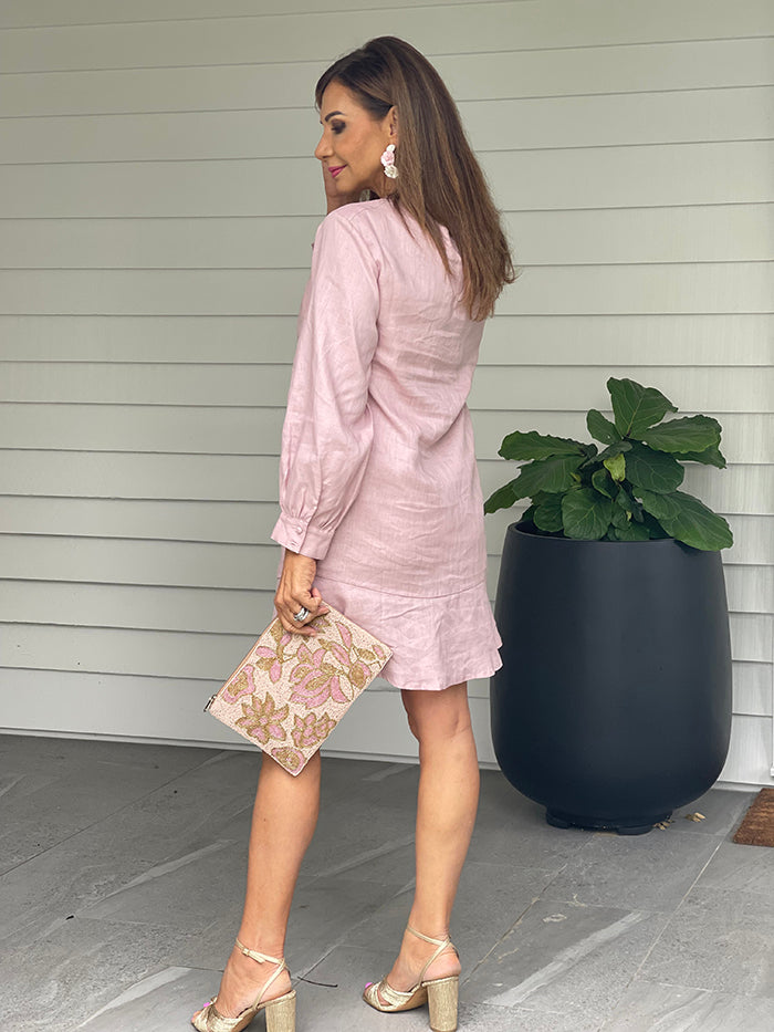 Autumn Linen Dress - Pink