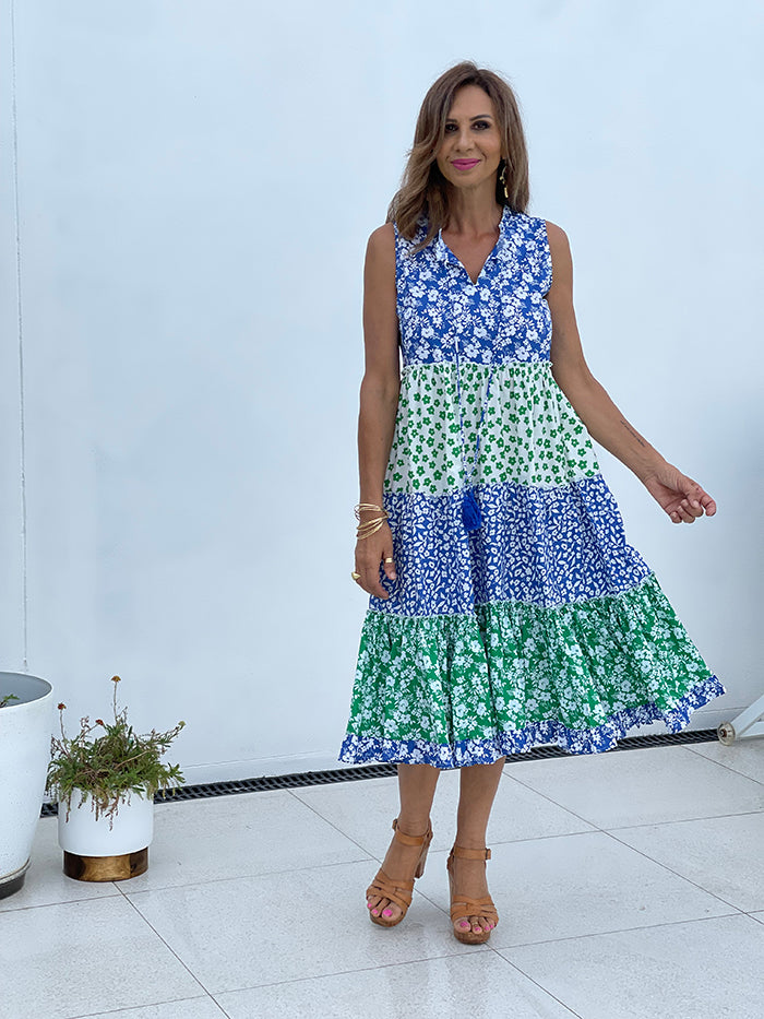 Elvira Floral Dress - Blue and Green