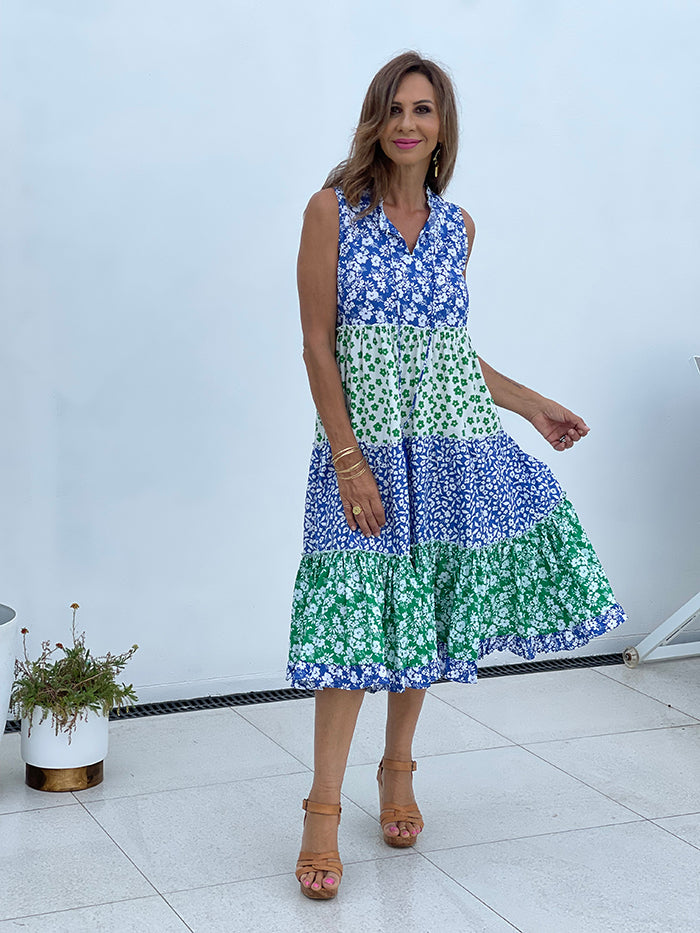 Elvira Floral Dress - Blue and Green