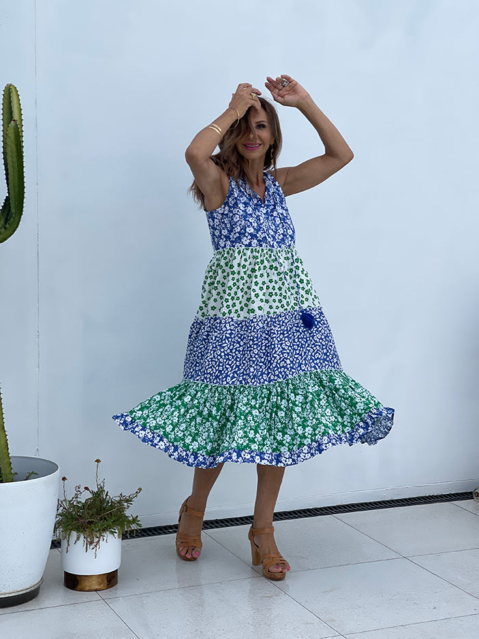 Elvira Floral Dress - Blue and Green