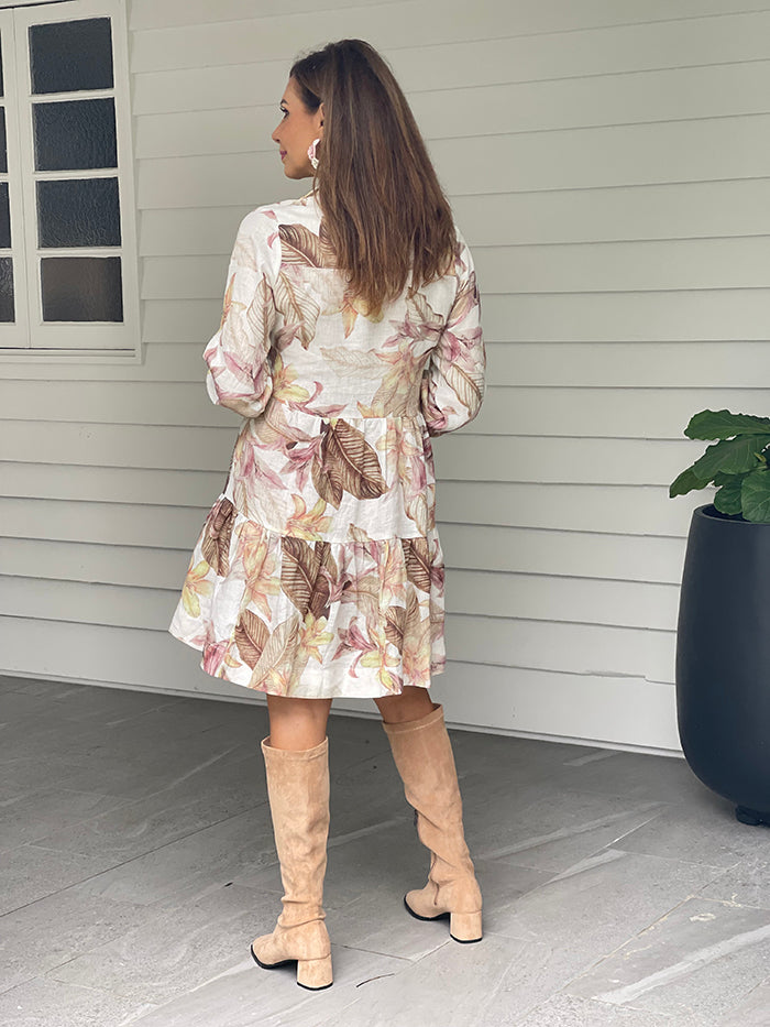 Lyra Pintuck Linen Dress - Soft Floral