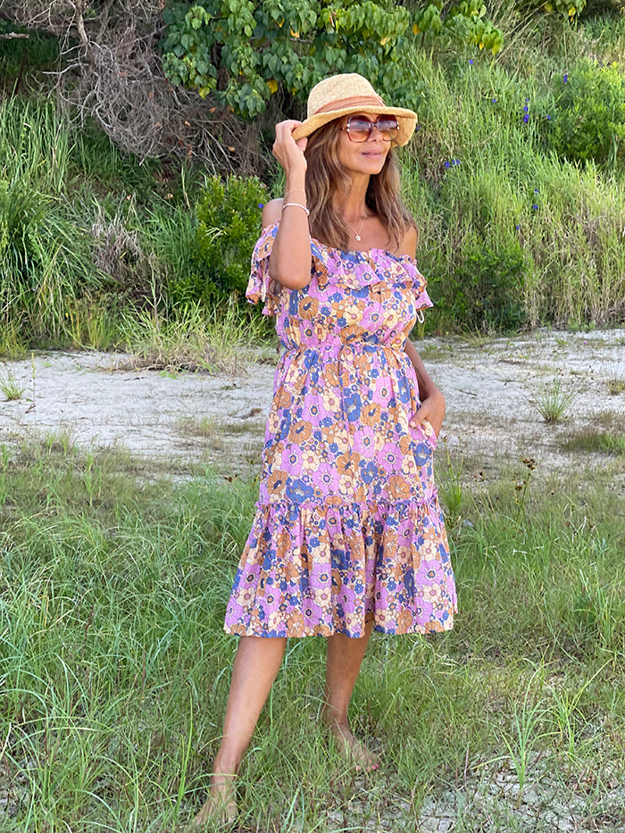 Isla Ruffle Midi Dress - Retro Floral