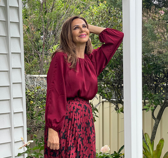 In Motion Top - Cabernet Satin