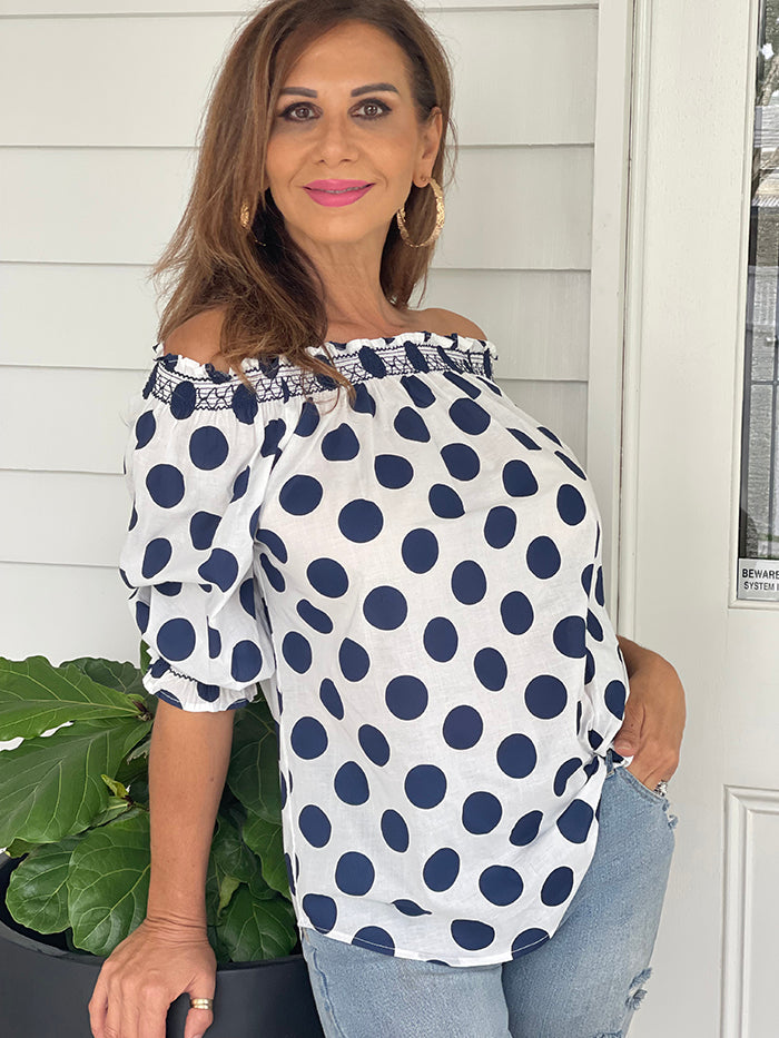 Navy Dot Top