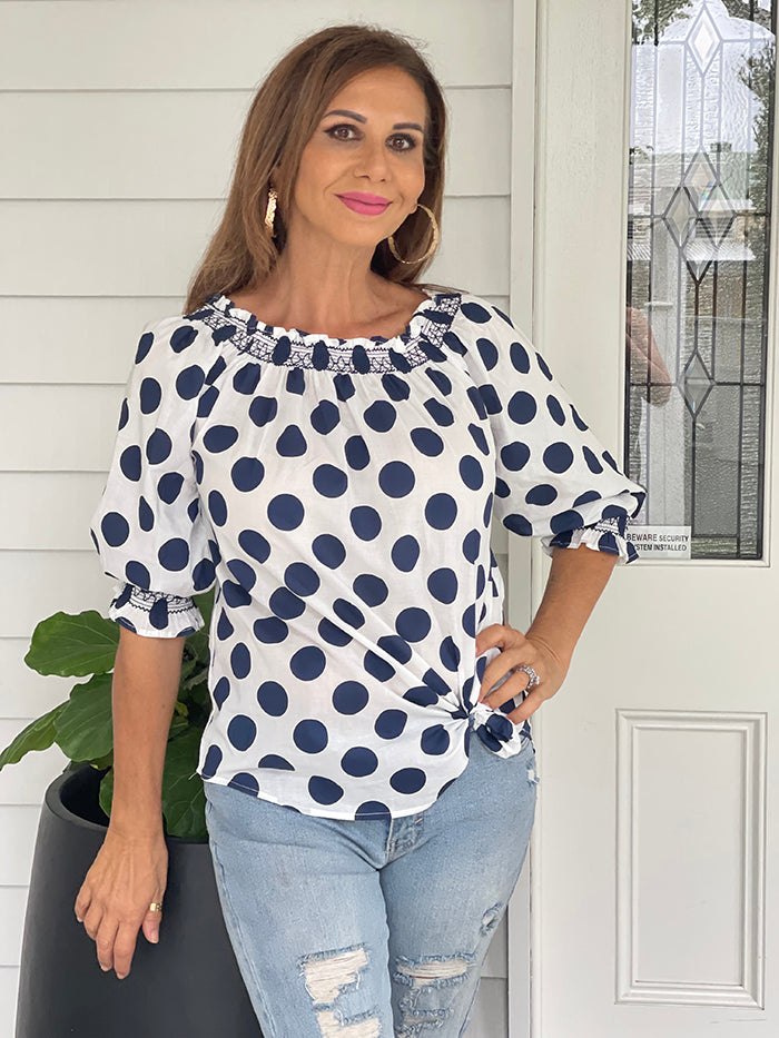 Navy Dot Top