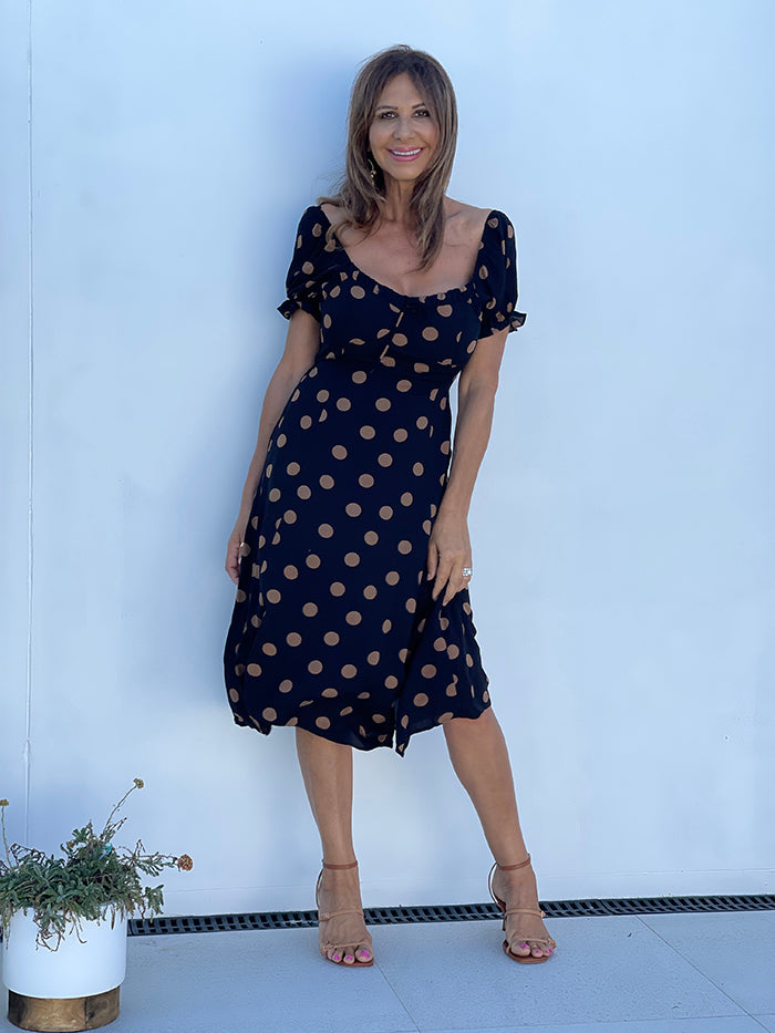 Maya Midi Dress - Black and Tan Spot