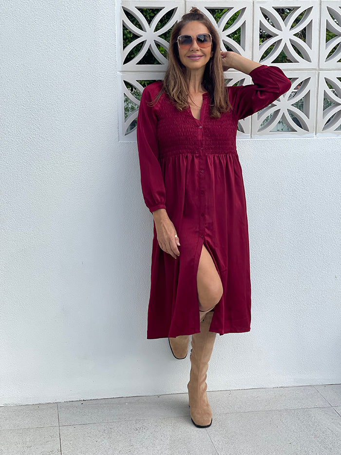 Dakota Dress - Cabernet Satin