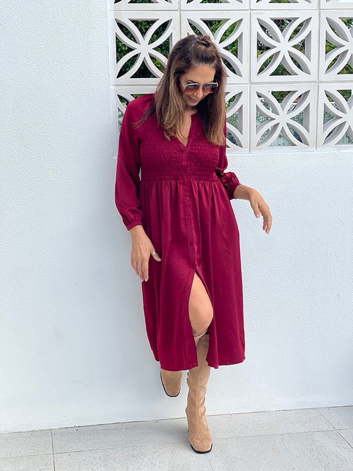 Dakota Dress - Cabernet Satin