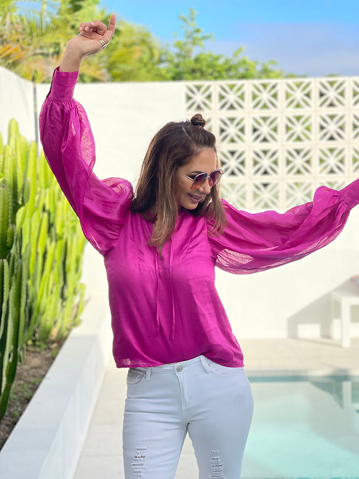 Miranda Puff Sleeve Top - Magenta