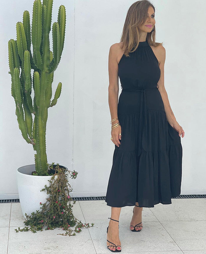 Greta Dress - Black Silky