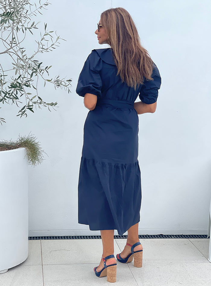 Carla Ruffle Neck Dress - Navy