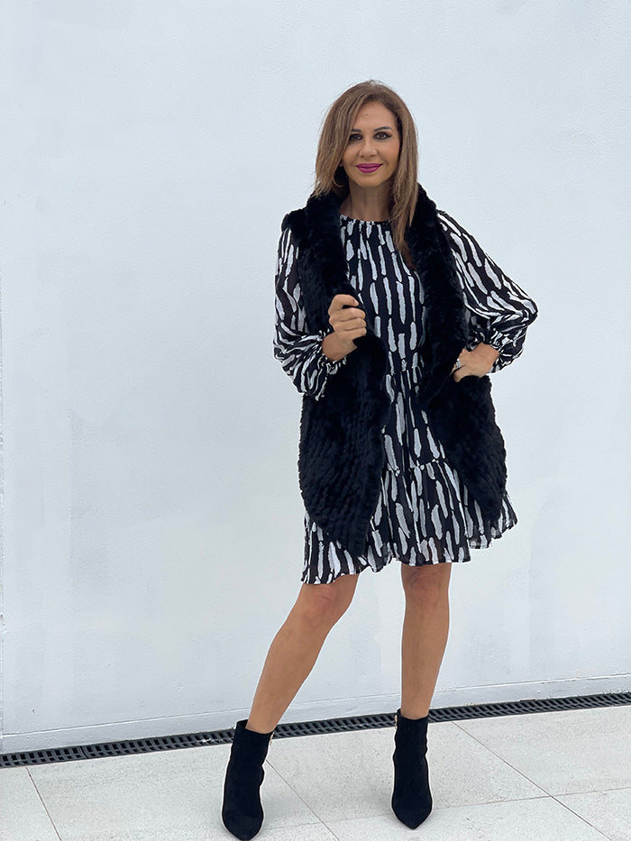 Marlee Tie Dress - Black and White