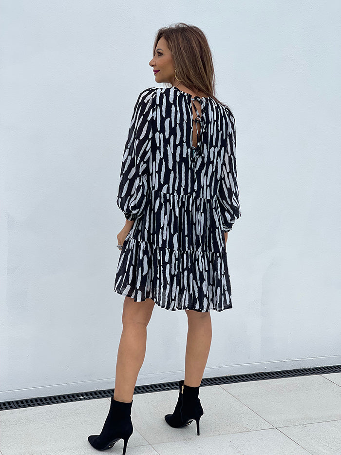 Marlee Tie Dress - Black and White