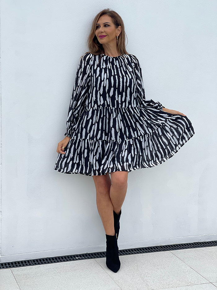 Marlee Tie Dress - Black and White