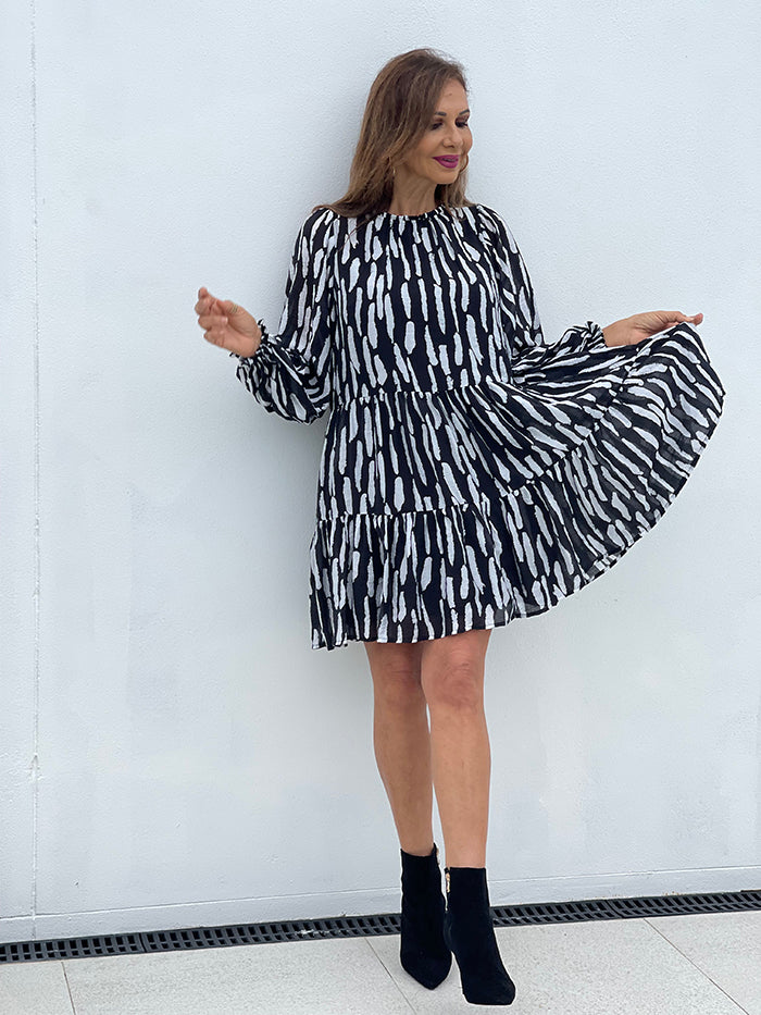 Marlee Tie Dress - Black and White