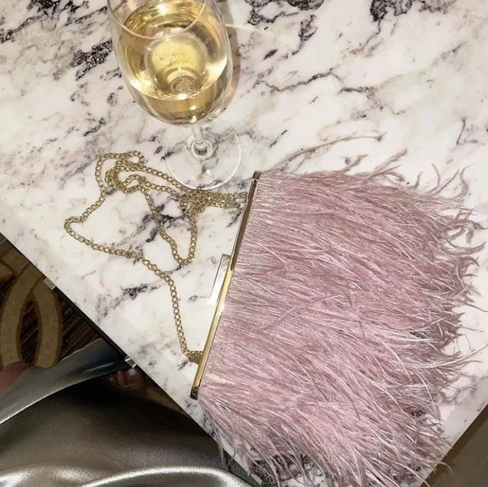 Estelle Feathered Clutch - Blush