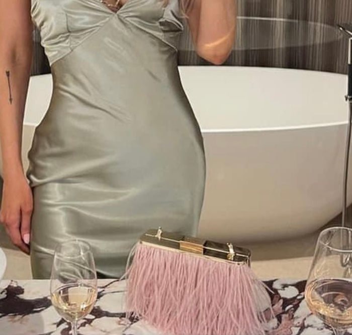 Estelle Feathered Clutch - Blush