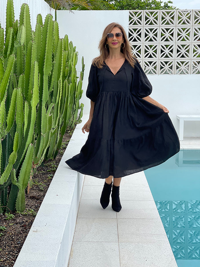 Evia Linen Dress - Black