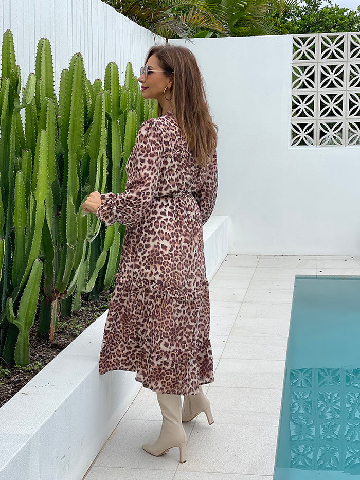 Frances Long Sleeve Frill Dress - Leopard
