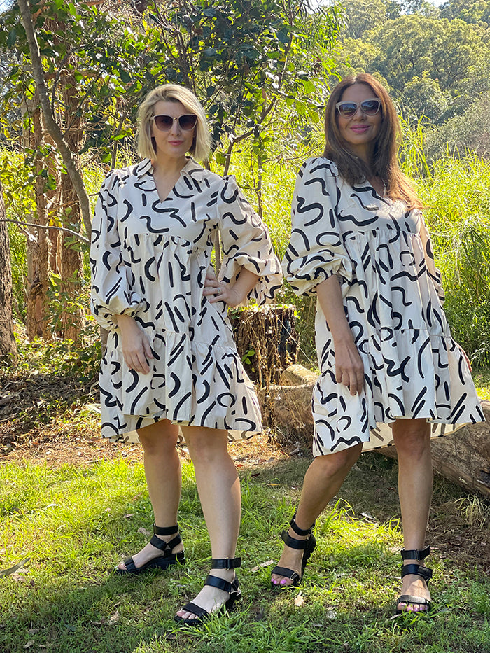 Lori Dress - Beige Black